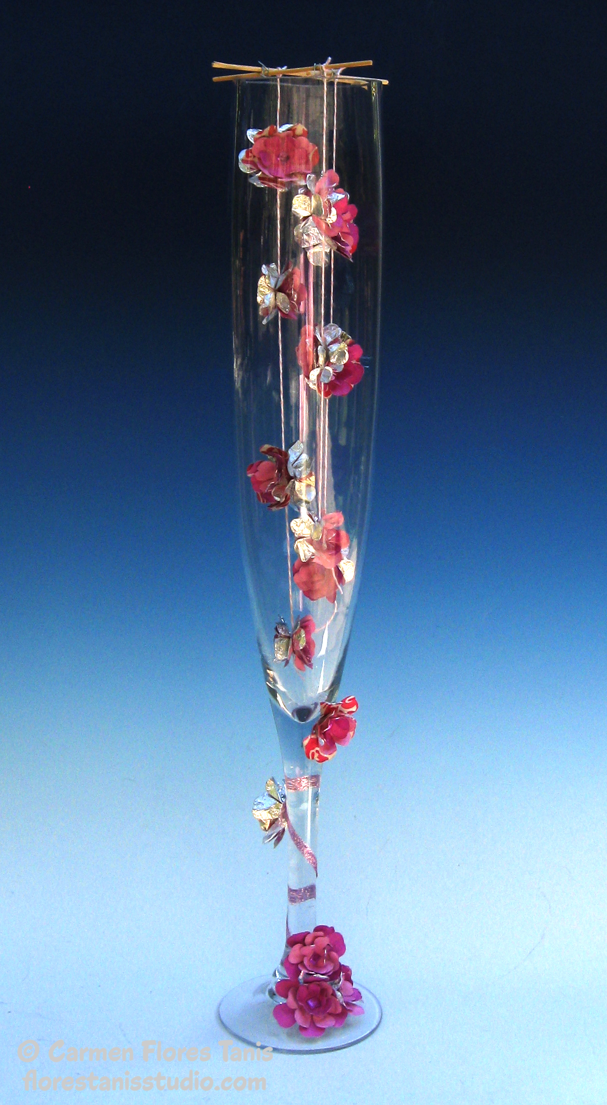 Table Decor: Flower Blossom Champagne Flute Centerpiece